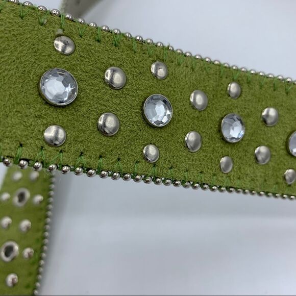 Lime Green Suede Western Belt w/Crystals and Rivets‎ Sz Sm main image 4